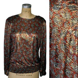 Vintage 80s Women's Medium Paisley Glam Top